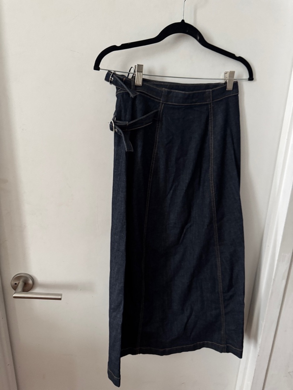 Wrap-Front Midi Denim Skirt in Dark Blue - Picture 5 of 7